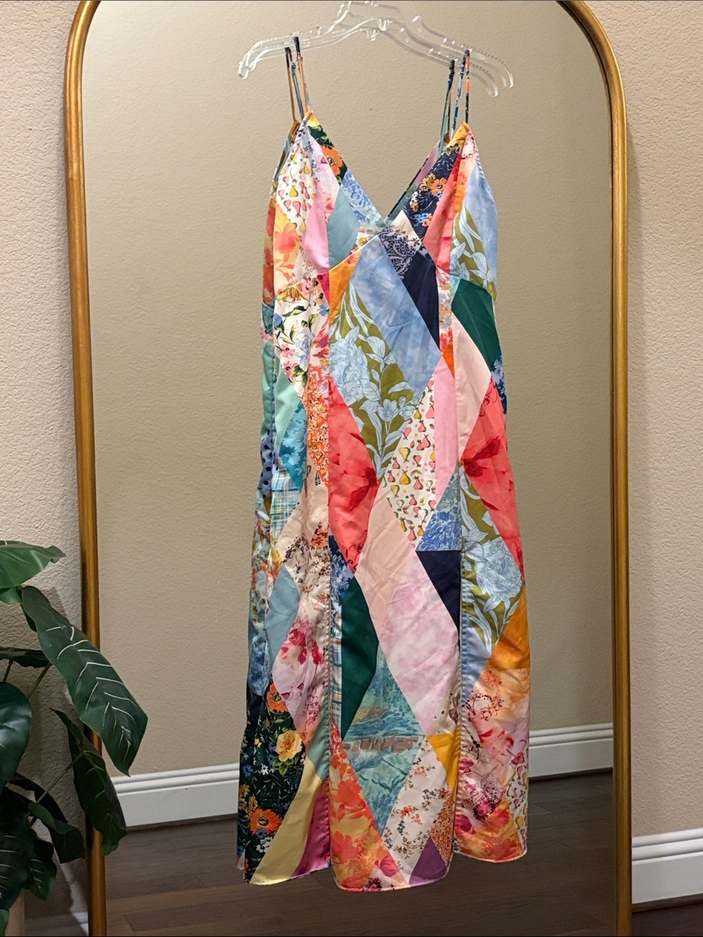 Maeve by Anthropologie Patchwork V-Neck Slip Midi Dress Size M - Picture 4 of 10